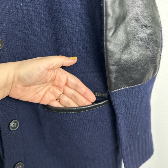 Madewell lambs wool w/ 100% leather trim pockets & elbow patches Size XS cardi - Picture 9 of 16